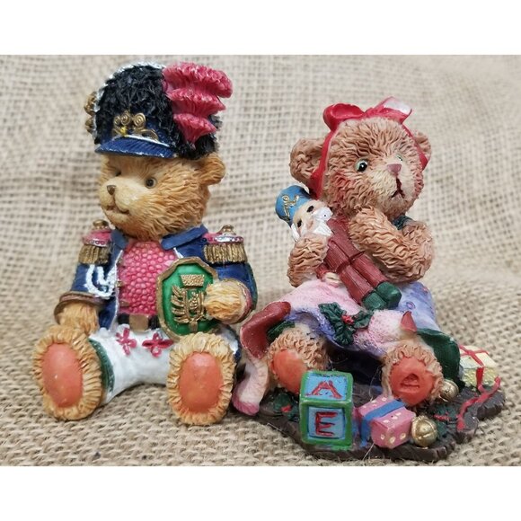 Bundle of 2 Winter Teddy Bear Christmas Figurines for Home Decor & Gifts - Picture 1 of 2